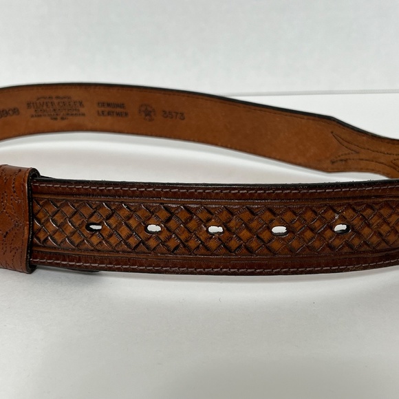 Vtg Leegin Silver Creek Leather Belt Western Weave Embossed No Buckle | Size 30 - Picture 2 of 6